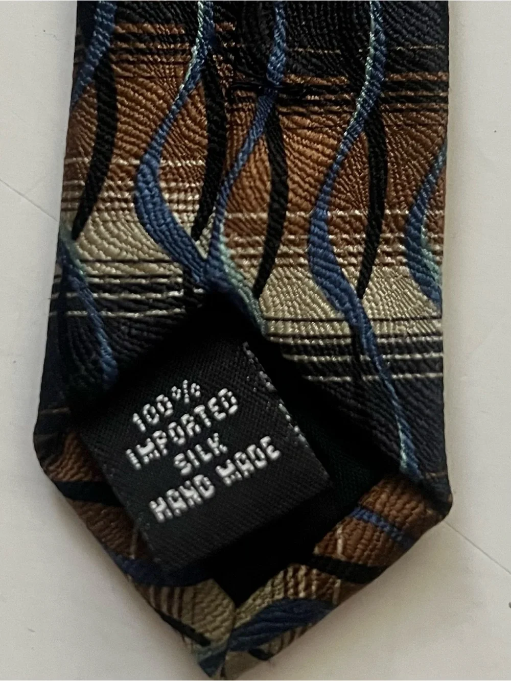 Vintage Men's Brown & Blue Patterned Silk Tie